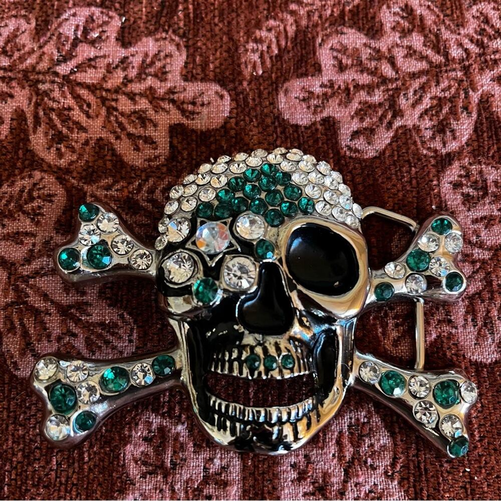 Bling‎ Skull Crossbones Belt Buckle Emerald Green Bling - Picture 9 of 10